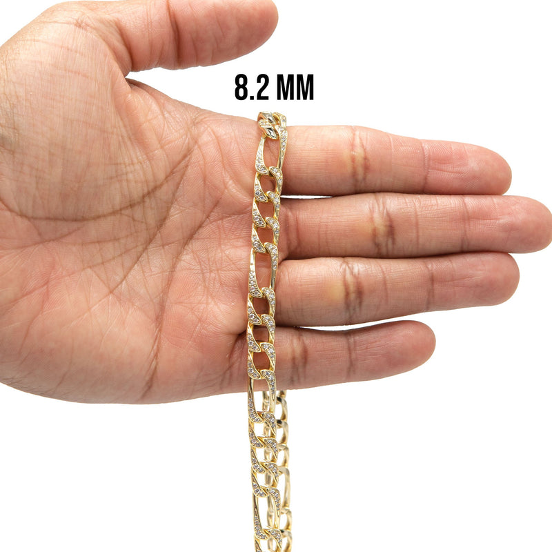 Silver Chain -  Gold Iced Out Figaro Chain