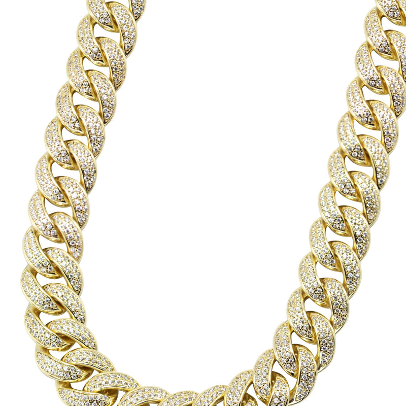 Silver Chain -  Gold Double Row Iced Out Miami Cuban Link Chain