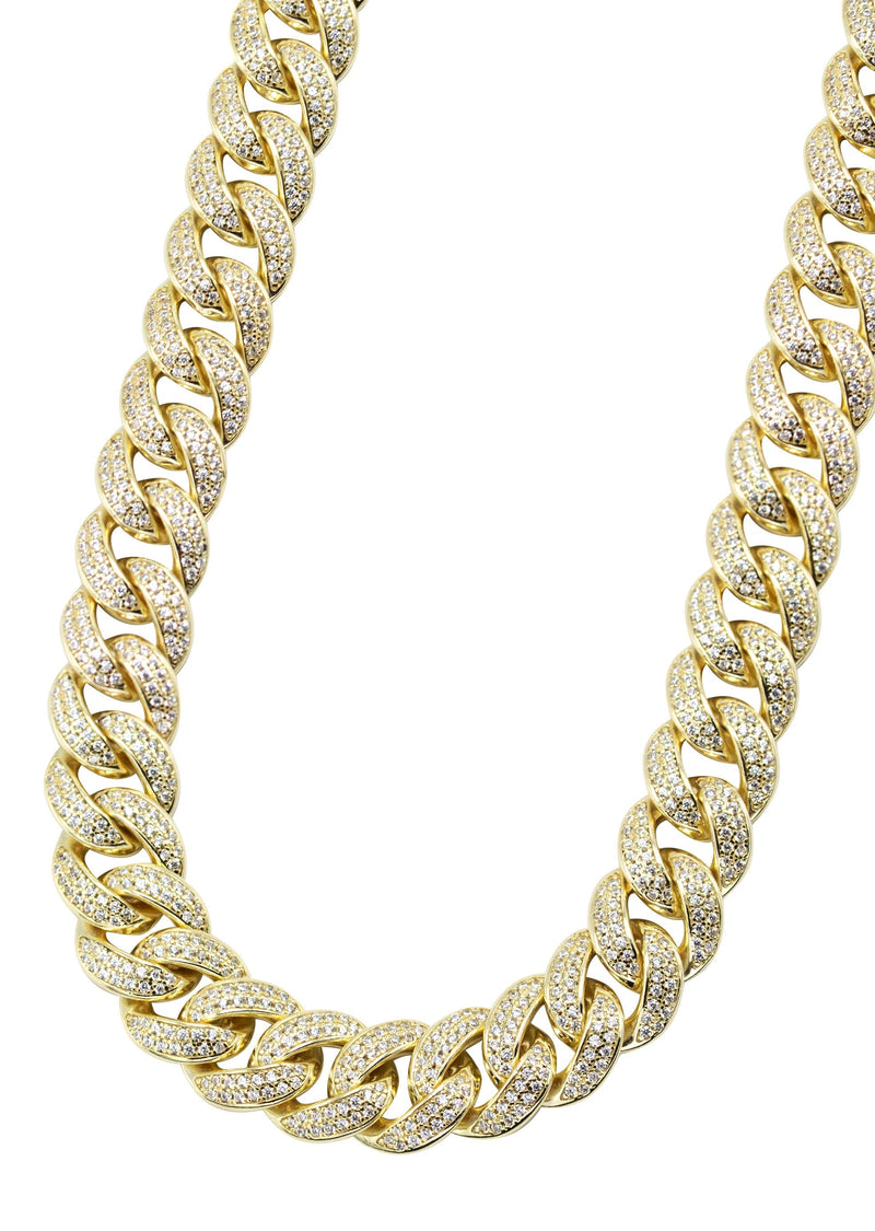 Silver Chain -  Gold Double Row Iced Out Miami Cuban Link Chain