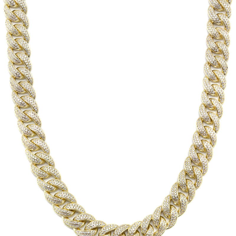 Silver Chain -  Gold Double Row Iced Out Miami Cuban Link Chain