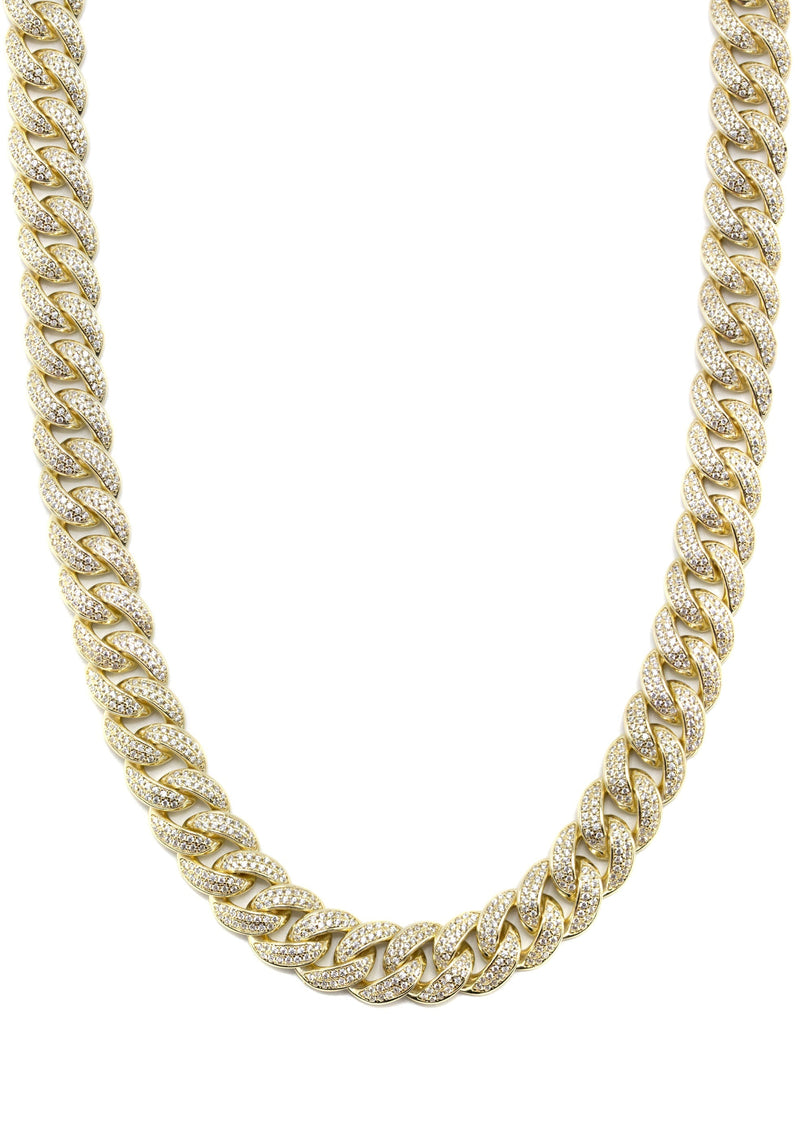 Silver Chain -  Gold Double Row Iced Out Miami Cuban Link Chain