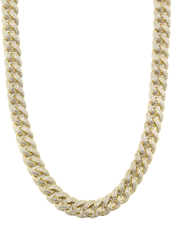 Silver Chain -  Gold Double Row Iced Out Miami Cuban Link Chain