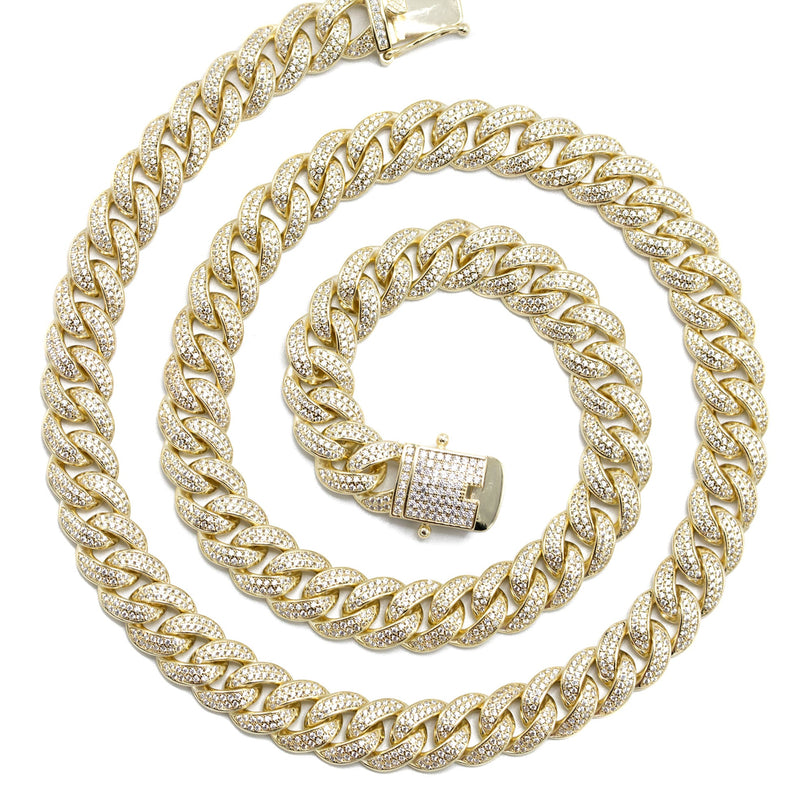 Silver Chain -  Gold Double Row Iced Out Miami Cuban Link Chain
