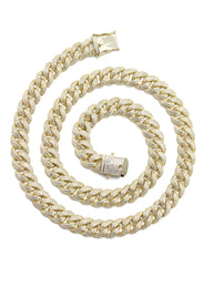 Silver Chain -  Gold Double Row Iced Out Miami Cuban Link Chain