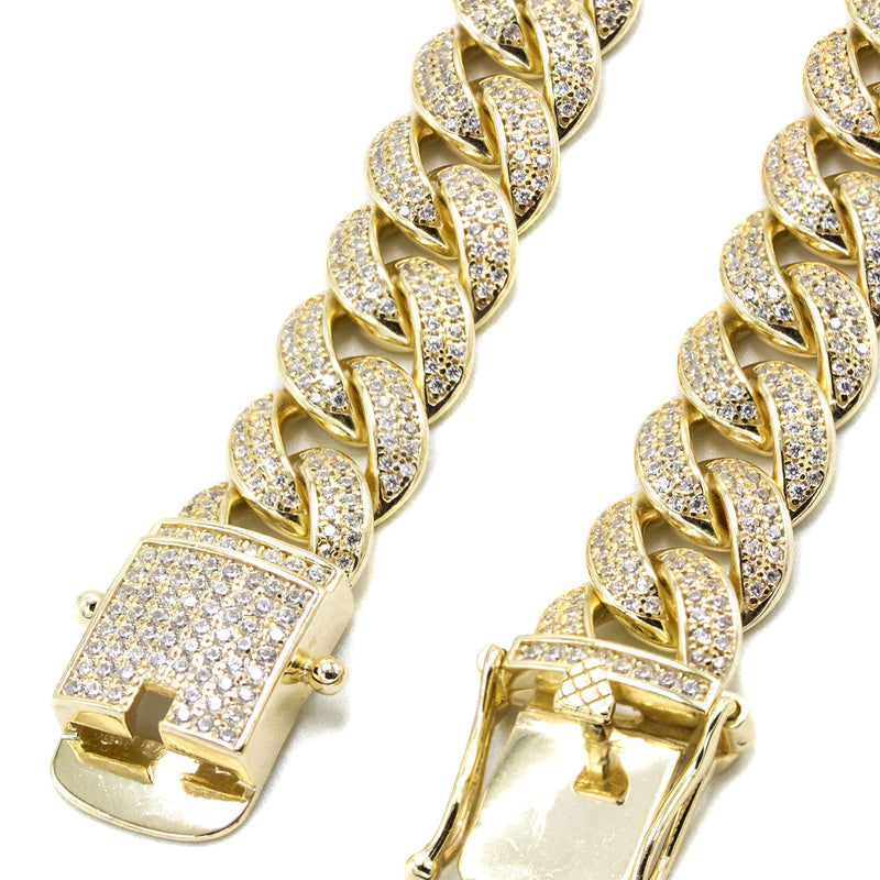 Silver Chain -  Gold Double Row Iced Out Miami Cuban Link Chain