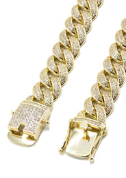 Silver Chain -  Gold Double Row Iced Out Miami Cuban Link Chain