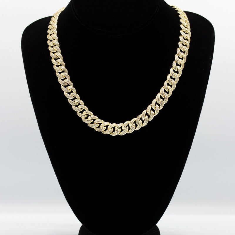 Silver Chain -  Gold Double Row Iced Out Miami Cuban Link Chain