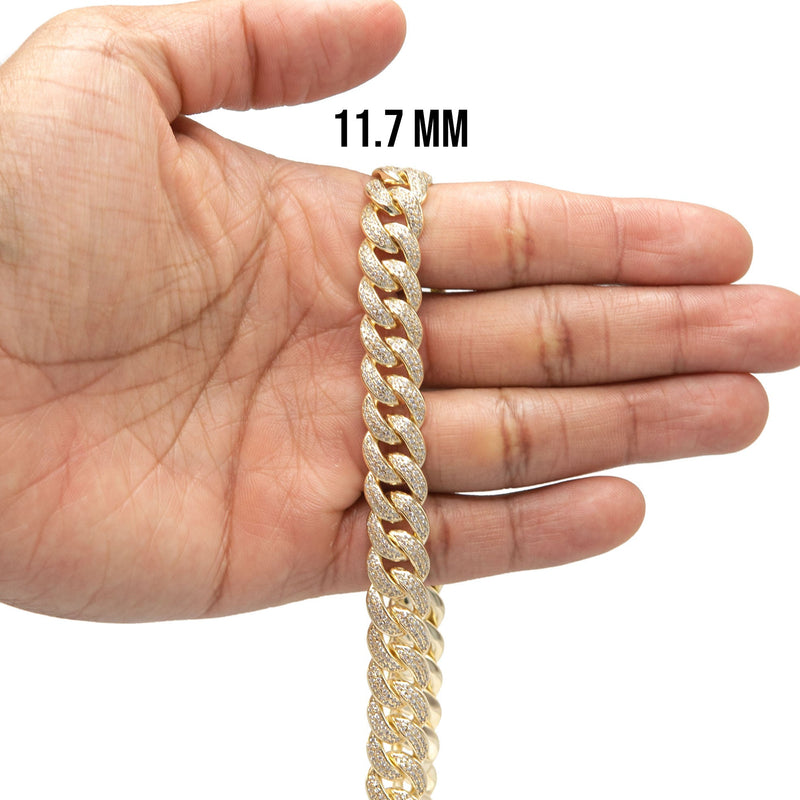Silver Chain -  Gold Double Row Iced Out Miami Cuban Link Chain