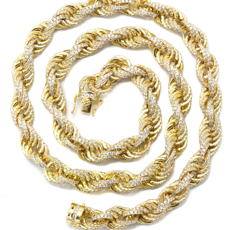 Silver Chain -  Gold Iced Out Rope Chain