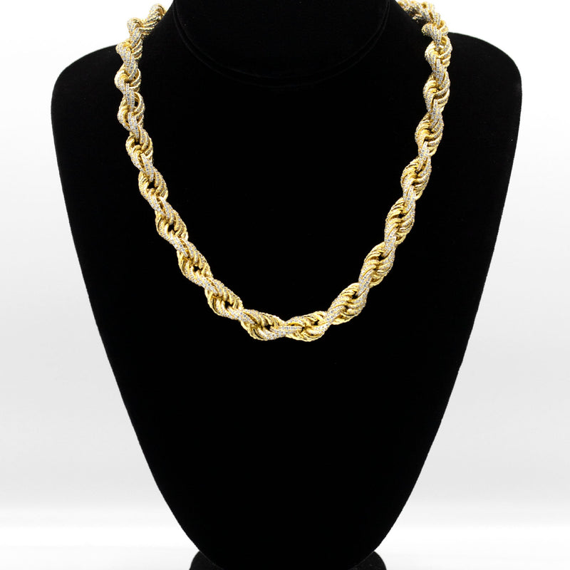 Silver Chain -  Gold Iced Out Rope Chain