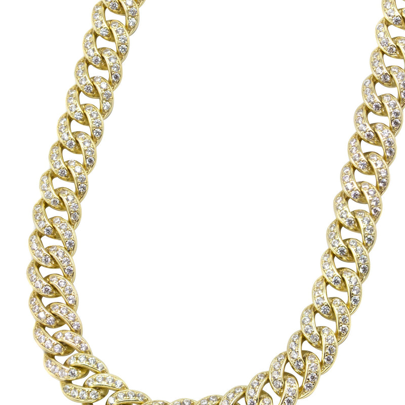 Silver Chain -  Gold Single Row Iced Out Miami Cuban Link Chain