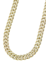 Silver Chain -  Gold Single Row Iced Out Miami Cuban Link Chain