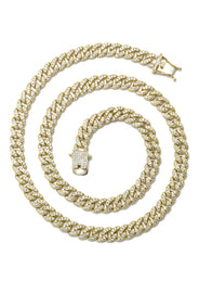 Silver Chain -  Gold Single Row Iced Out Miami Cuban Link Chain