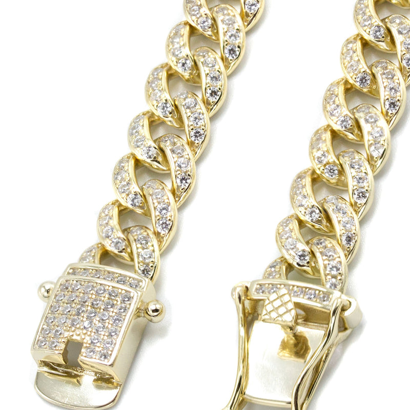 Silver Chain -  Gold Single Row Iced Out Miami Cuban Link Chain