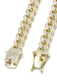 Silver Chain -  Gold Single Row Iced Out Miami Cuban Link Chain