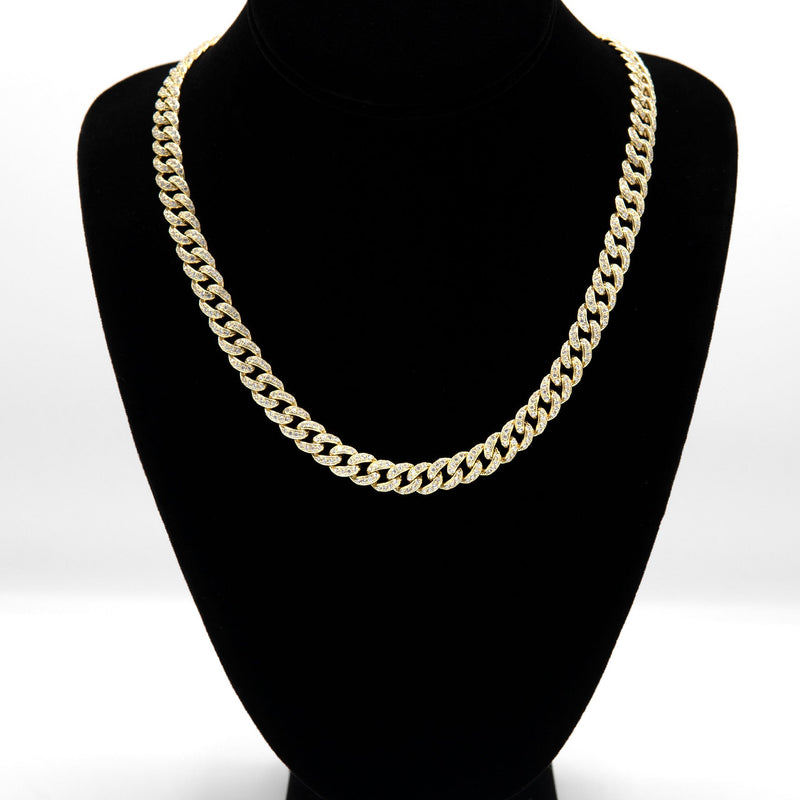 Silver Chain -  Gold Single Row Iced Out Miami Cuban Link Chain