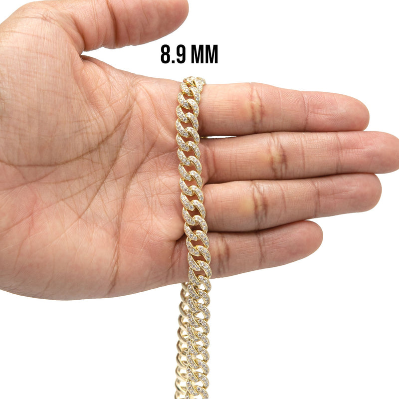 Silver Chain -  Gold Single Row Iced Out Miami Cuban Link Chain