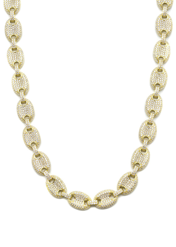 Silver Chain -  Gold Iced Out Puff Chain