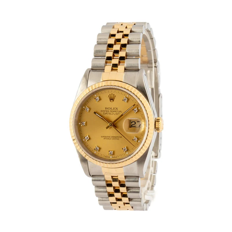 Rolex DateJust 16233 for Men | 36MM | Diamond Champagne Dial | Two Tone | Jubile Band