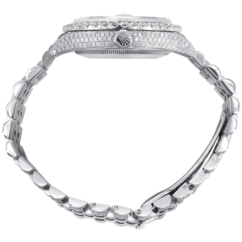 Iced Out Rolex Datejust 36 MM | Stainless Steel | 10 Carats of Diamonds | Blue Arabic Diamond Dial | Jubilee Band